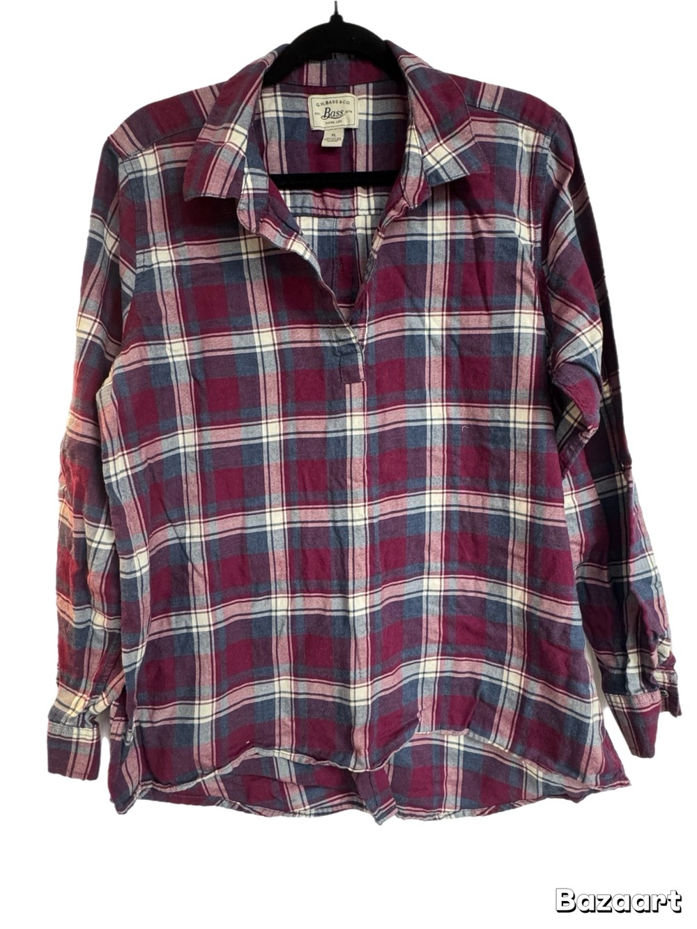 Women’s Bass Flannel Plaid Shirt in Burgundy, Navy & Cream XL